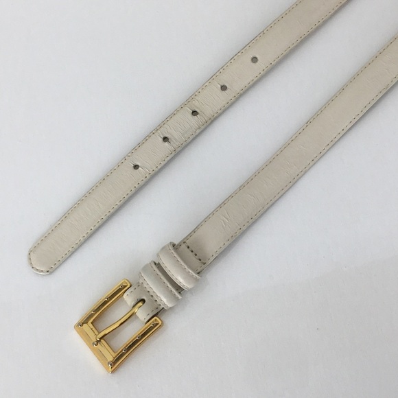 Vintage Liz Claiborne Ivory Colored Leather Belt Gold Tone Buckle Women’s Sz M - Picture 3 of 10
